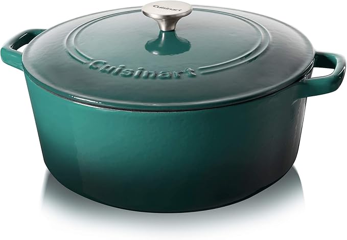Cuisinart Chef's Classic Enameled Cast Iron Round Covered Casserole (Teal Gradient, 7- Quart)