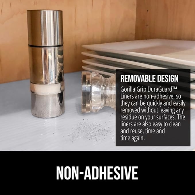 GORILLA GRIP DuraGuard Shelf Liner, Non-Adhesive Cabinet Liners for Kitchen Drawers, Shelves, Refrigerator, Pantry Storage, Bathroom Closet, Durable Waterproof BPA Free Ribbed Plastic, 20x10 Lt Gray