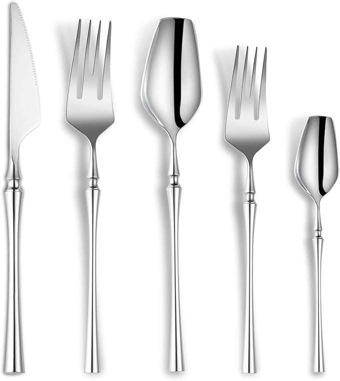 Lemeya 20-Piece Silverware Set for 4,Modern 18/10 Stainless Steel Flatware Set,Unique Rustic Cutlery Utensils Set,Spoon and Fork Set for Home, Restaurant,Wedding,Mirror Polished,Dishwasher Safe