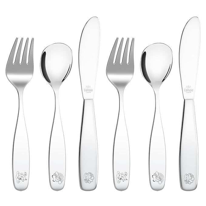 Lehoo Castle Toddler Utensils, 6 Pcs Toddler Silverware 3 Year Old Forks and Spoons, Kids Silverware Set Stainless Steel, Metal Silverware for Toddlers (Unicorn)