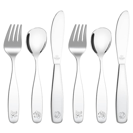Lehoo Castle Toddler Utensils, 6 Pcs Toddler Silverware 3 Year Old Forks and Spoons, Kids Silverware Set Stainless Steel, Metal Silverware for Toddlers (Unicorn)