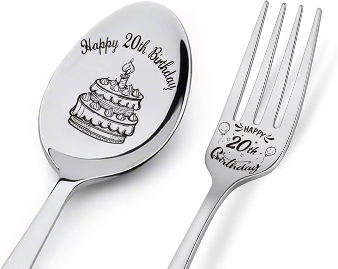Happy 20th Birthday Spoon&Fork Gifts Engraved Spoon&Fork Personalized Birthday Gifts for Son Daughter Sister Brother Friends