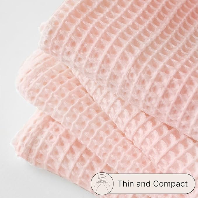 4-Piece Waffle Towels Set for Bathroom - Soft 100% Turkish Cotton Quick-Dry Lint-Free Waffle Weave Thin Bath and Hand Towels (Light Pink, 2 Bath & 2 Hand Towel Set)