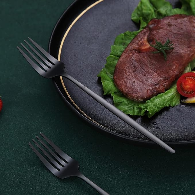 Matt Black 6 Piece Dinner Forks, 8.4'' Stainless Steel Silverware Set, Dessert, Salad, Table Forks for Home, Kitchen or Restaurant, Dishwasher Safe