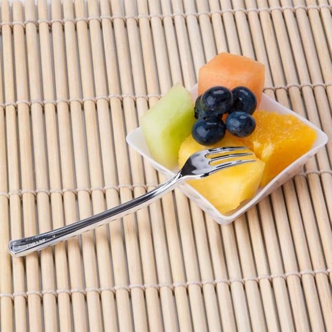 200 Mini Plastic Tasting Forks for Appetizer - 4.2” Inches Reflection Stainless Steel Finished Silver Perfect Desserts Cocktail Cake Fruit Wedding Party Petite Premium Three Prong Disposable Fork