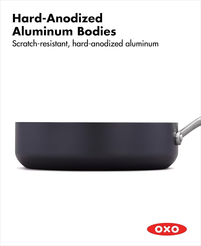 OXO Professional 3QT Saute Pan Jumbo Cooker with Lid, Hard Anodized Ceramic Nonstick Cookware PFAS-Free, Stainless Steel, Induction Suitable, Diamond Reinforced Coating Dishwasher and Oven Safe, Black