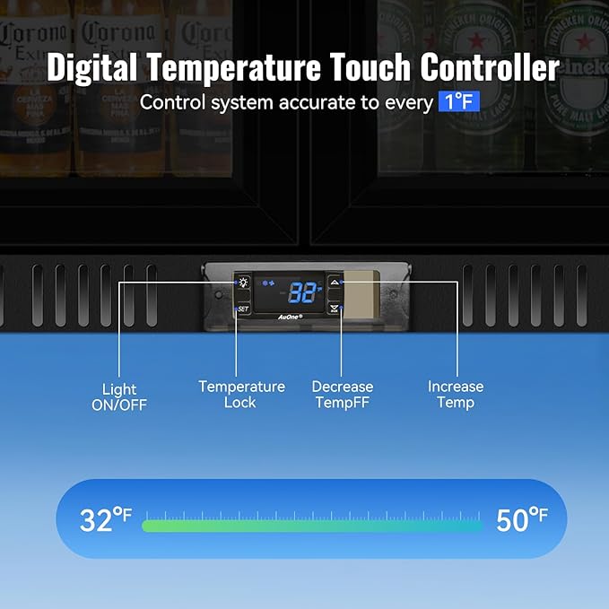 Tylza Back Bar Cooler With 2 Glass Doors, 200L Under Counter Back Bar Refrigerator with LED Lighting, Safety Locks, Counter Height Bar Beverage Cooler for Beer, Soda Drinks, Wine, Black