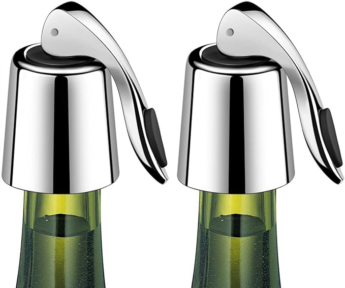Wine Stoppers Set of 2 - Stainless Steel Wine Bottle Stopper with Silicone Seal, Reusable Beverage Preserver, Freshness Keeper, Premium Bottle Sealers, Ideal Wine Saver Accessory Gift Set