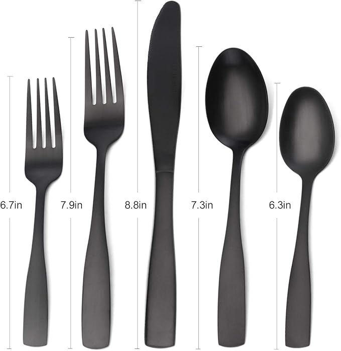 Matte Black Silverware Set, Satin Finish 20-Piece Stainless Steel Flatware set, Tableware Cutlery Set Service for 4, Utensils for Kitchens, Dishwasher Safe