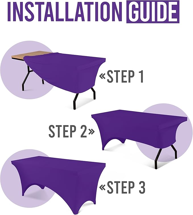 Utopia Kitchen 6FT Spandex Tablecloth [2 Pack, Purple] 200 GSM Stretch, Fitted, Washable and Wrinkle Resistant Table Cloth Rectangle Cover for Trade Shows, Wedding, Parties [72Lx30Wx30H Inch]
