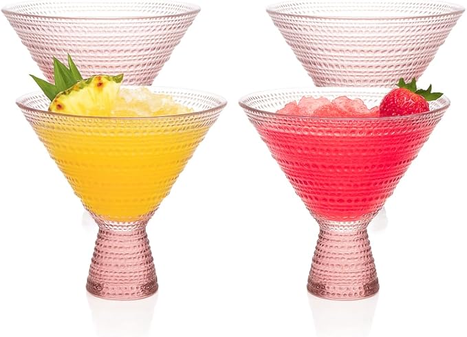LEMONSODA Hobnail Pink/Clear Martini Glasses Vintage Cocktail Glasses (9oz) for Martini, Cocktail, Margarita, Cosmopolitan, Manhattan (Pink, Set of 4)
