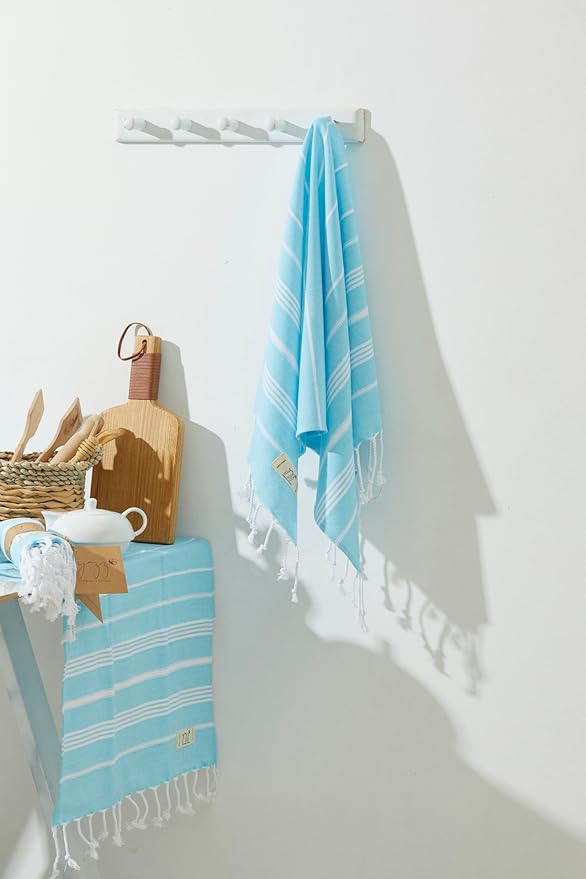 Hand Towels - Set of 2, 18" x 30" inches, Decorative Peshtemal Cotton Hand Towels for Kitchen, Bath, Guest, Face, Hair, Gym, Yoga, Dishcloth, Travel (Turquoise)