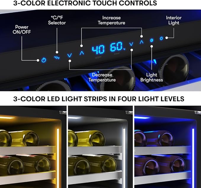 Zephyr Presrv 24 Inch Pro Wine Fridge Dual Zone Under Counter - Pro-Style Design Wine Cooler Cellars Small Cabinet Wine Refrigerator Home Bar Chiller Freestanding Wine Cooler, 45 Bottles 750ml