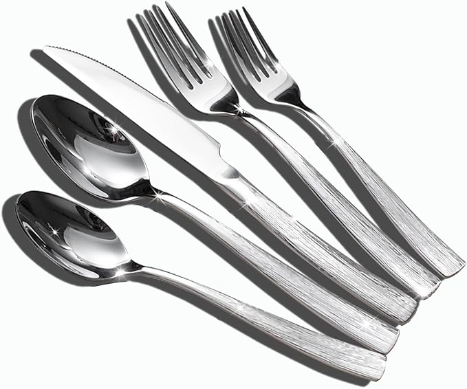 20-Piece Silverware Set for 4, CITESANA Heavy Duty Stainless Steel Flatware Set with Ripple Handles, Mirror Polished Kitchen Cutlery Set