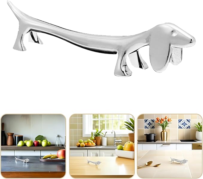 BESTonZON Dog Shape Chopstick Rest Metal Puppy Cutlery Holder Silver Dachshund Chopstick Rack for Fork Spoon Knife Organizer 3.54 Inch Tableware Accessory for Home Dining