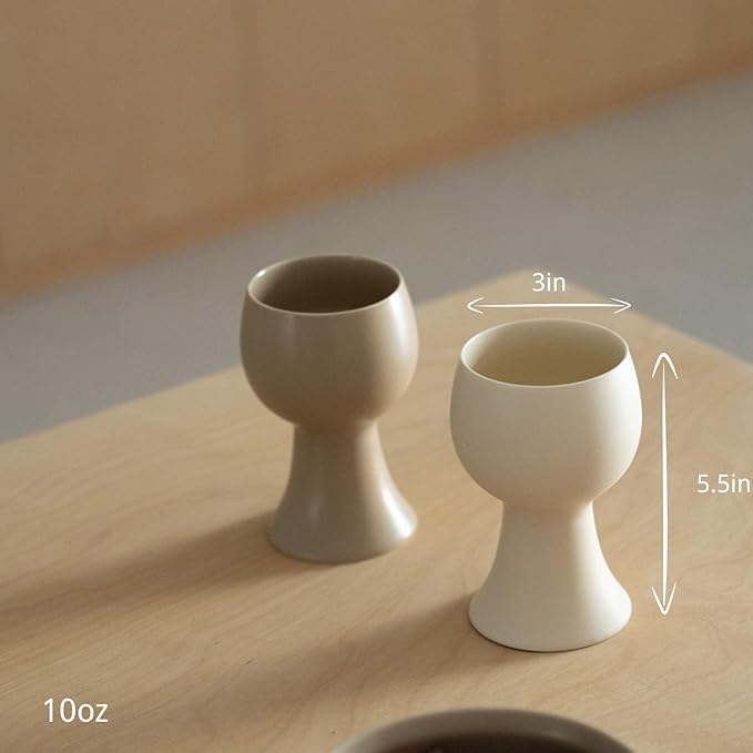 WENSHUO Ceramic Goblet, Wine Glasses Set of 2, 10 oz (Matte Crème & Coconut Café)