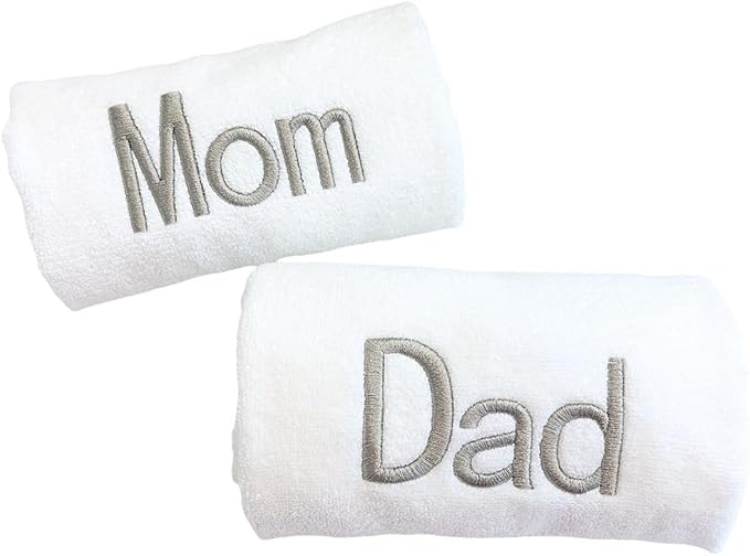 Silver Monogrammed Hand Towels for Bathroom - Luxury Hotel Quality Personalized Initial Decorative Embroidered Towel for Powder Room, Spa - GOTS Organic Certified - Dad and Mom