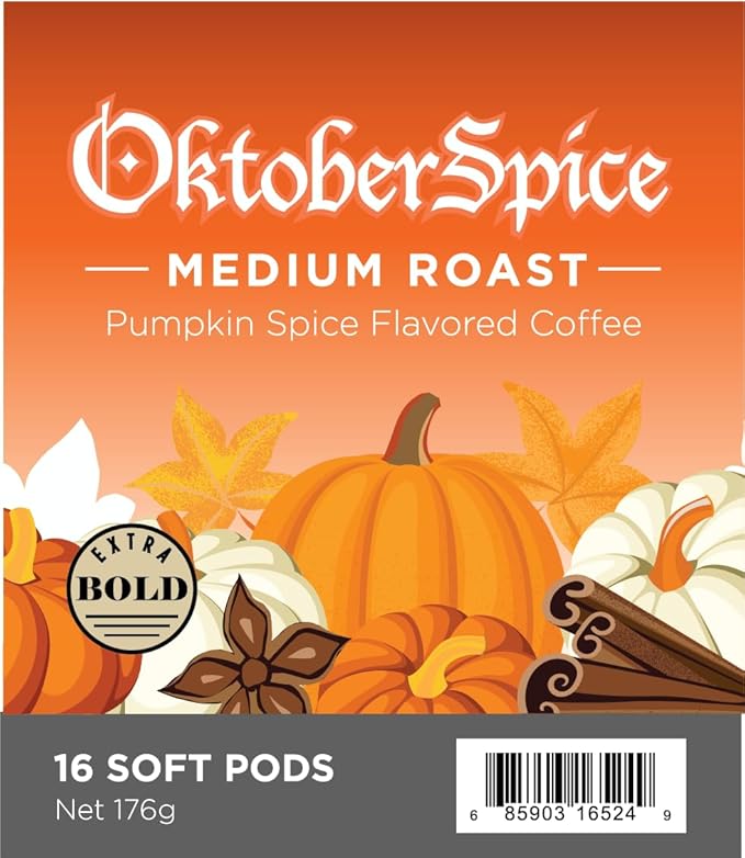 Wolfgang Puck Soft Coffee Pods, Oktober Spice, Medium Roast, 12 Gram, 16 count