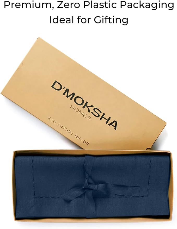 D'Moksha Homes Linen Navy Blue Table Runner 60 Inches - Classic Hemstitch, 100% Pure Linen Coffee Table Runner 14 x 60 Inch Ideal for Dresser Tables - Winter, Holiday, New Year