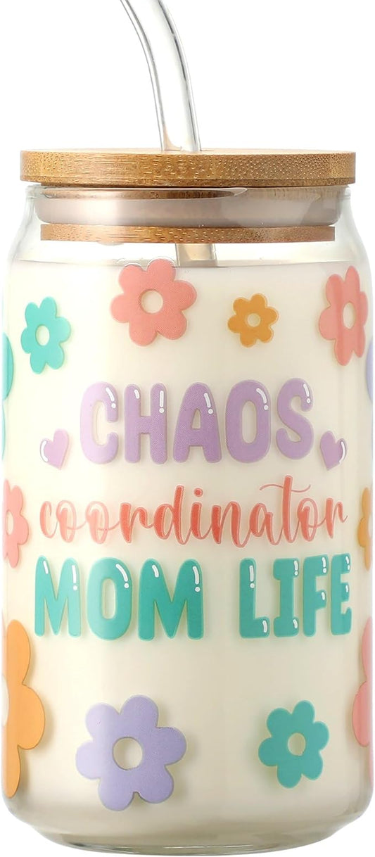 Mom Cup Gifts from Daughter and Son, Cool Gifts for Chaos Coordinator Mom, Personalized Mothers Day Gift for Mother, Thank You Mama Gift Ideas for Women - 16 oz Mama Iced Coffee Glass Cup