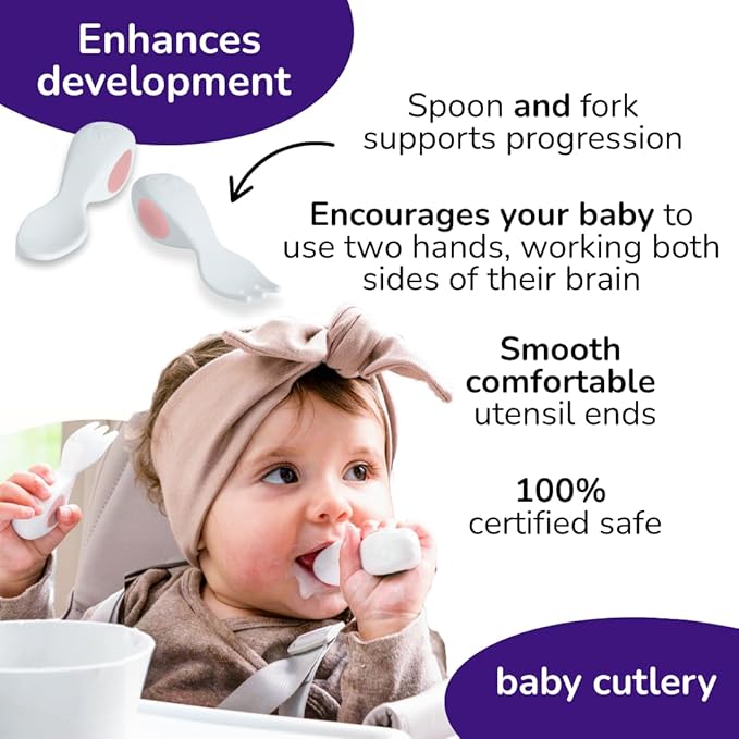 Doddl Baby Spoon and Fork, Cutlery Set for Babies 6+ Months, Learn to Self-Feed. Helps Weaning (Dusty Rose)