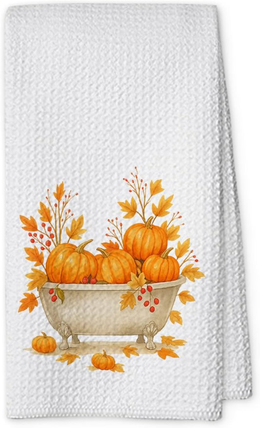 Fall Pumpkin Hand Towels for Kitchen Decor and Tea Dish Towel,1PCS Fall Thanksgiving Day Dishcloths,Farmhouse Fall Pumpkin Decor for Bathroom,Anthropology Autumn Gifts for Women - B06