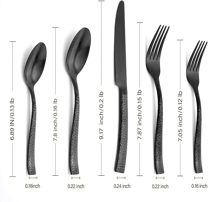 Silverware Set Flatware Set Matte Black Stainless Steel Forged Hammered Cutlery Set Heavy 20 Pieces Service for 4