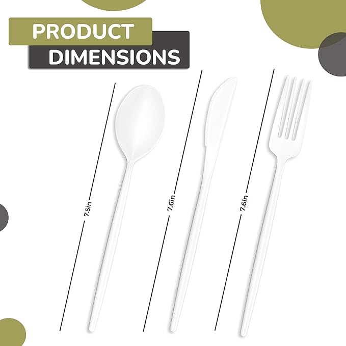 Trendables White Plastic Cutlery - Disposable Spoons & Cutlery Set, 120 Count