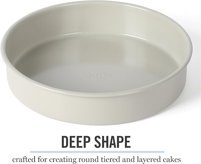 Martha Stewart Gallen 8-Inch Round Nonstick Carbon Steel Cake and Bake Pan – Cool Grey, Durable Bakeware for Even Baking and Easy Release