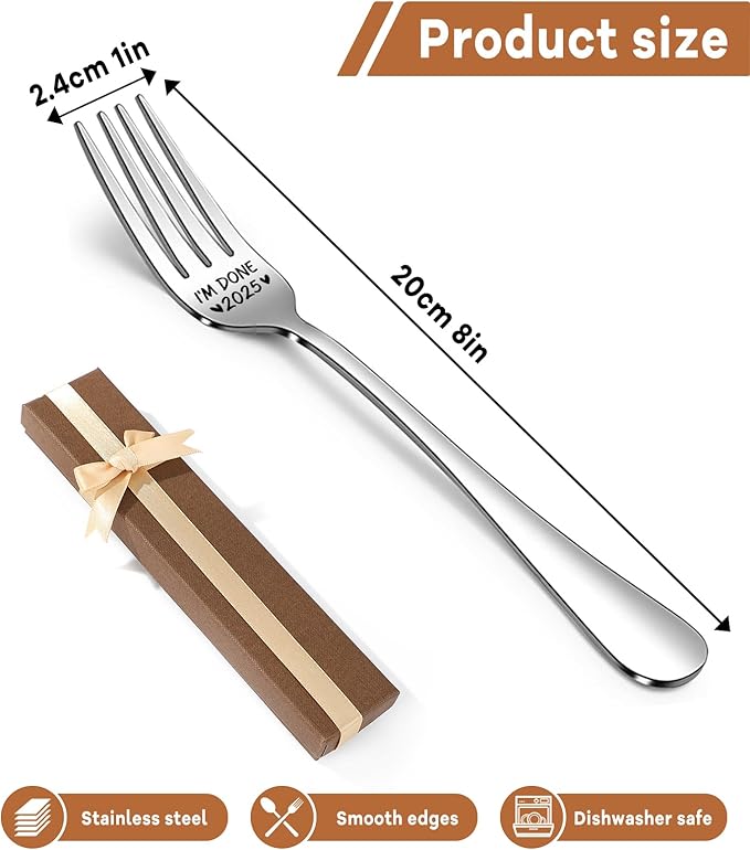 I'M DONE 2025 Engraving Fork,Retirement Fork Gifts for Women Men Friends Coworker Leader,Colleague Boss Teacher,Birthday Valentine Christmas Graduation Ceremony Gifts