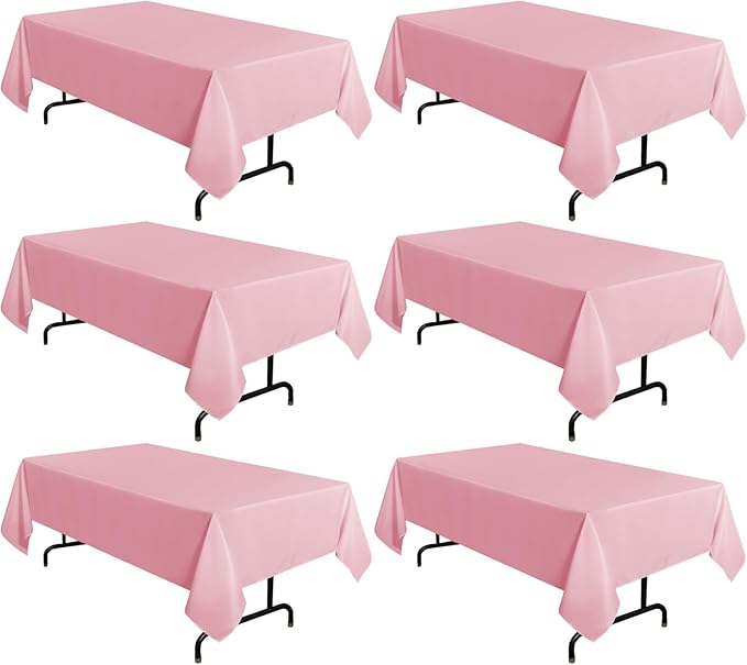 sancua 6 Pack Pink Tablecloth 60 x 102 Inch, Rectangle Table Cloth for 6 Feet Tables - Stain and Wrinkle Resistant Washable Polyester Table Cover for Dining Tables, Valentines Parties