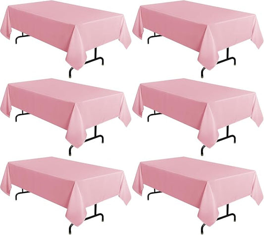sancua 6 Pack Pink Tablecloth 60 x 102 Inch, Rectangle Table Cloth for 6 Feet Tables - Stain and Wrinkle Resistant Washable Polyester Table Cover for Dining Tables, Valentines Parties