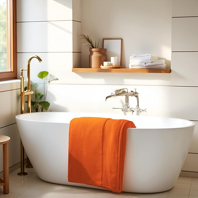 COZYART Orange Bath Towel Set 6 Piece, 2 Bath Towels 2 Hand Towels 2 Washcloths, Luxury 100% Turkish Cotton 650GSM Hotel Quality, Soft, Absorbent, Towel Sets for Bathroom