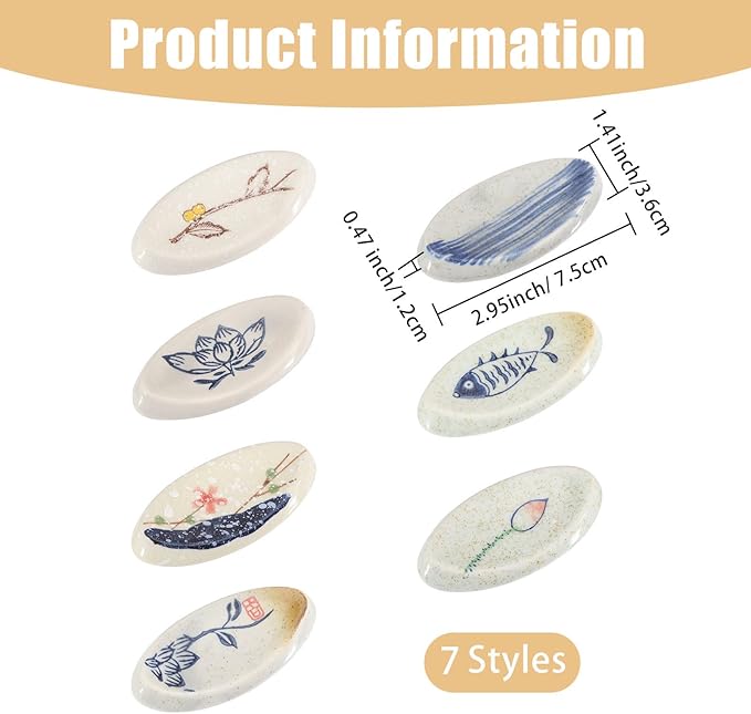 7Pcs Japanese Chopstick Holder Classic Ceramic Chopsticks Stand Rest Oval Shape Table Tableware Decoration Brackets for Spoons Cutlery Forks Paint Brushes