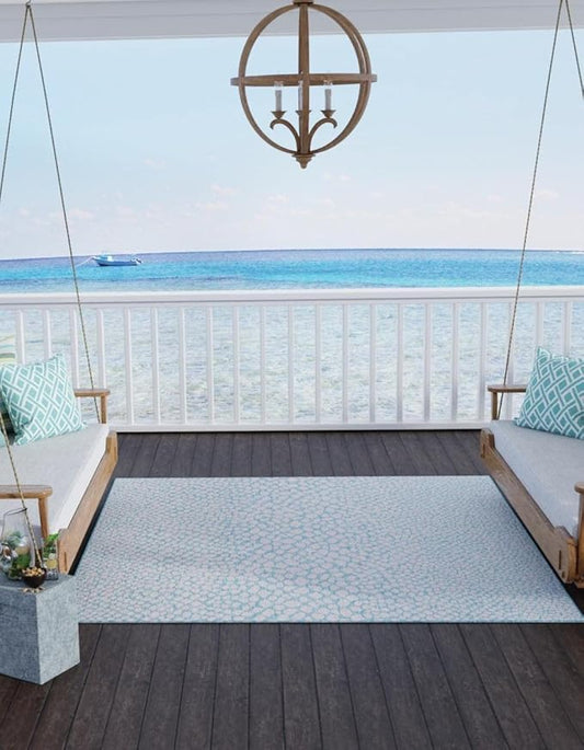 Unique Loom Jill Zarin Jill Zarin Outdoor Collection Area Rug - Cape Town (10' 8" Square, Pink and Aqua/Light Blue)