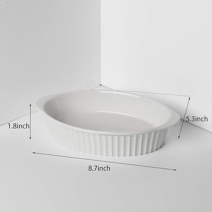 LEETOYI Porcelain Small Oval Au Gratin Pans, Set of 4 Baking Dish Set for 1 or 2 person servings, Bakeware with Double Handle for Kitchen and Home, White