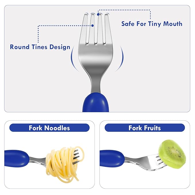 Lehoo Castle 6 Pieces Toddler Utensils, Kids Silverware for 2 3 4 Years Old, Stainless Steel Fork and Spoon Set with Plastic Handle, Safe Toddler Cutlery (Submarine)