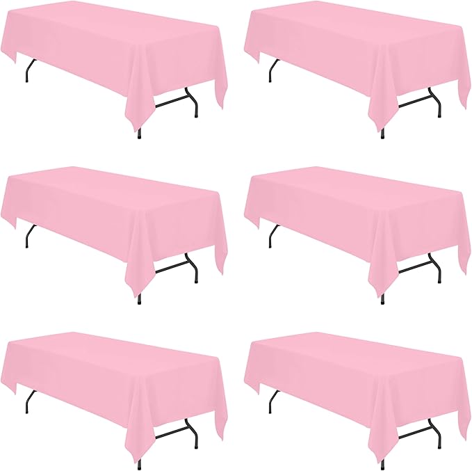 BRILLMAX 6 Pack Pink Tablecloths for 8 Foot Rectangle Tables 60 x 126 Inch - 8ft Rectangular Bulk Linen Polyester Fabric Washable Cloth Cover for Wedding Reception Banquet Birthday Party