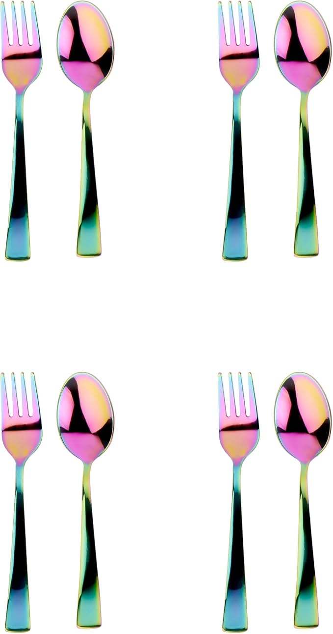 Ahimsa Stainless Steel Kids Utensils - 8 Pieces Kids Fork and Spoon Set, Pediatrician Designed Rainbow Silverware Set, 100% BPA Free & Dishwasher Safe (Rainbow)