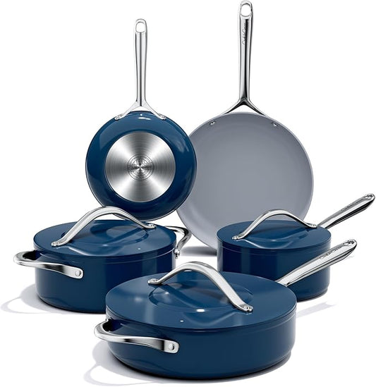 Ceramic Cookware Set Nonstick Pots and Pans Set with Lid PFAS-Free Non Toxic Cookware Set with Advanced G7 Ceramic Coating, Oven Safe Up To 500°F, Quick & Even Heat Distribution, Navy Blue