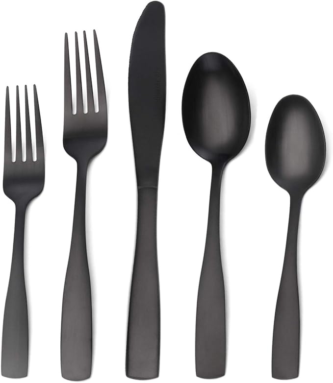 Matte Black Silverware Set, Satin Finish 20-Piece Stainless Steel Flatware set, Tableware Cutlery Set Service for 4, Utensils for Kitchens, Dishwasher Safe