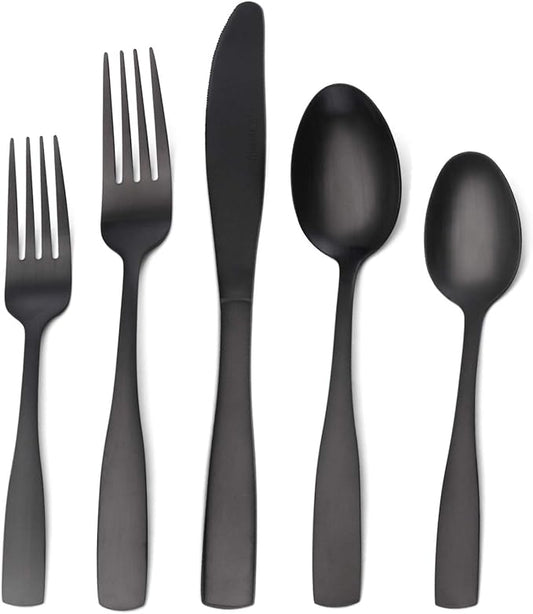 Matte Black Silverware Set, Satin Finish 20-Piece Stainless Steel Flatware set, Tableware Cutlery Set Service for 4, Utensils for Kitchens, Dishwasher Safe