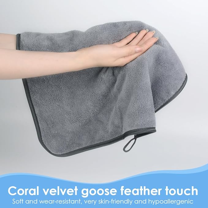 VIVOTE Microfiber Hand Towel, Super Soft & Absorbent Hand Towels with Hanging Loop, Quick Dry Kitchen Hand Towels,Durable Drying Hand Towel for Bathroom, 2 Pieces Grey, 40 x 40 cm