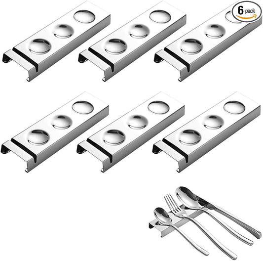 Cutlery Rests Stand for Chopsticks Spoon Knife Teaspoons Salad Fork Stainless Steel Flatware Tableware Rest Holder 6 PCS Dinner Table Settings (Silver, 14.5X4.5X1.5CM)
