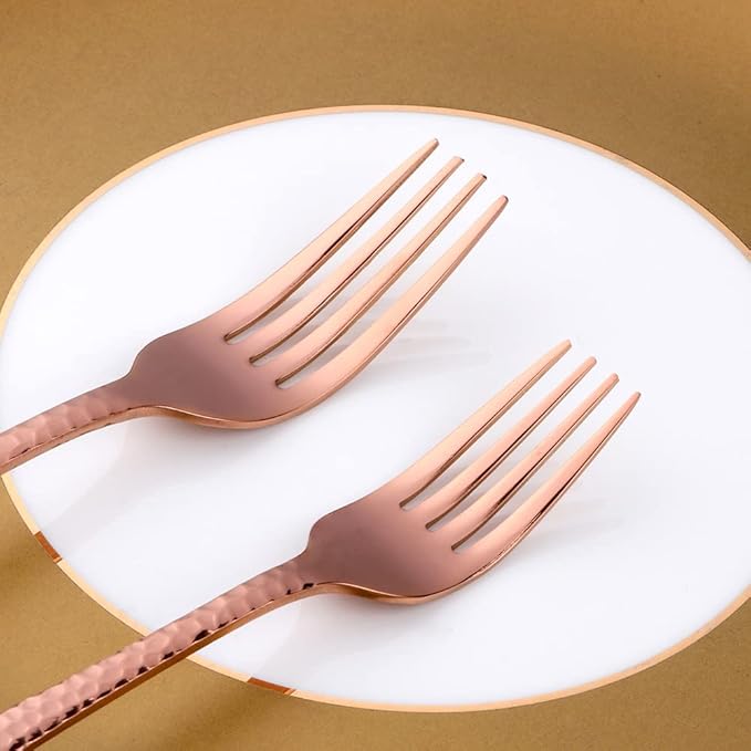 Buyer Star 12 Pieces Hammered Dinner Forks Set, 7.9 Inch Stainless Steel Forks,Table Forks,Flatware Forks, Mirror Finish & Dishwasher Safe,Use for Home,Kitchen or Restaurant (Rose gold)