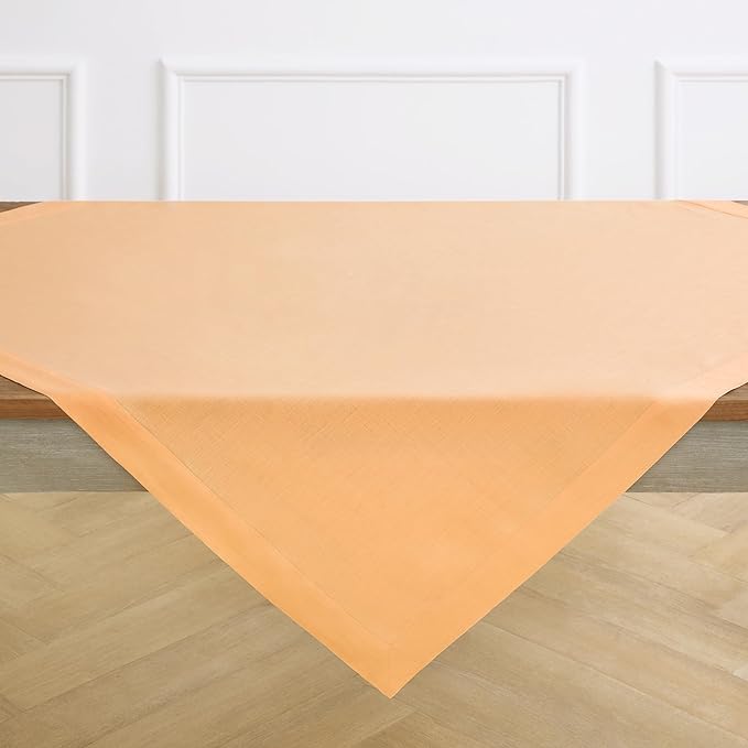 Solino Home Linen Tablecloth 52 x 52 Inch - 100% Pure Linen Peach Square Tablecloth - Fete, Machine Washable Table Throw