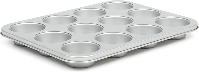 Martha Stewart Gallen 12 Cup Nonstick Carbon Steel Muffin and Cupcake Pan - Silver Durable Bakeware for Muffins, Cupcakes & Mini Cakes
