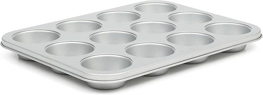 Martha Stewart Gallen 12 Cup Nonstick Carbon Steel Muffin and Cupcake Pan - Silver Durable Bakeware for Muffins, Cupcakes & Mini Cakes