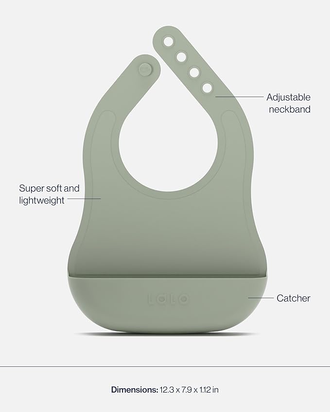 Lalo First Bites Starting Solids Silicone Baby Feeding Set with Suction Bowl, 2 Spoons and 1 Bib - 4-Piece Baby-Led Weaning Supplies - Non-Toxic Silicone Infant Tableware - Sage