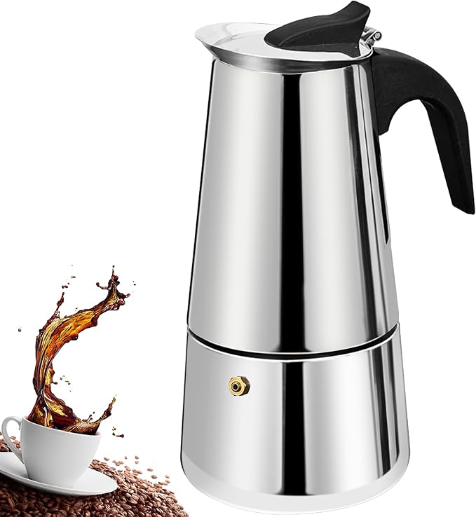 6 Cup Stovetop Espresso Maker Stainless Steel Moka Pot Stove Top Percolator Italian Coffee Makers Capable Mocha Greca Machine Cafe Classic Induction Cookers for Home and Camping 300ml 10oz